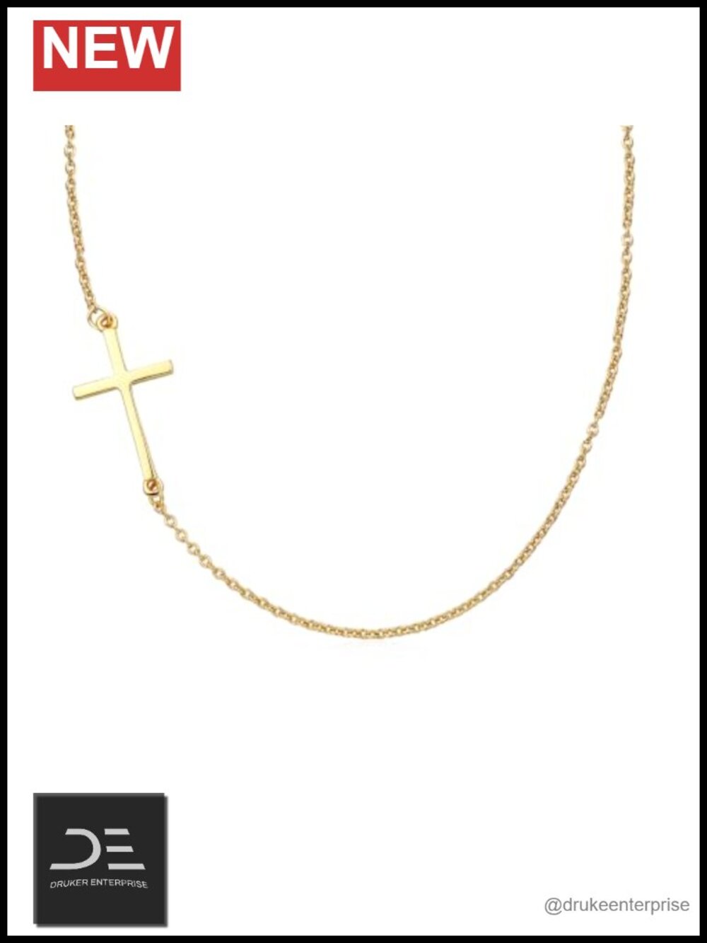 14K Gold Plated Sideways Cross Pendant Necklace for Women